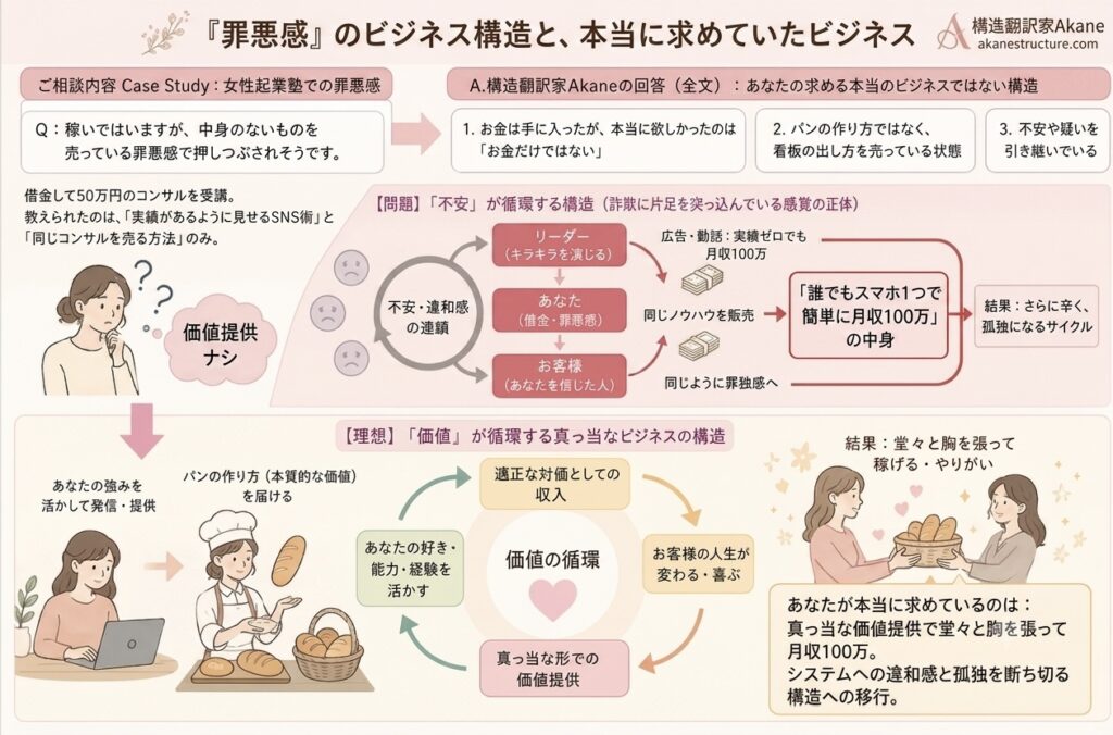 女性起業塾で稼げても後悔する理由｜高すぎるコンサル契約という怪しい構造の図解