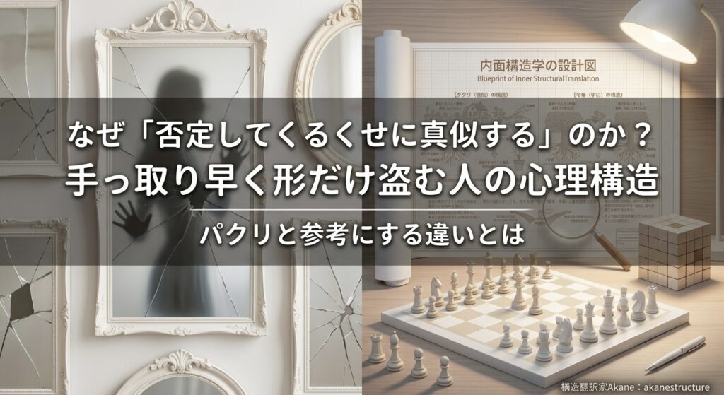 なぜ否定してくるくせに真似するのか?手っ取り早く形だけ盗む人の心理構造とパクリと参考にする違いを構造翻訳家が解説します
